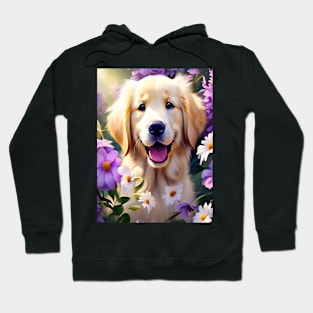 Cute Golden Retriever Surrounded by Beautiful Flowers Hoodie